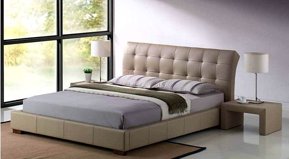 Tufted Beige Platform Bed